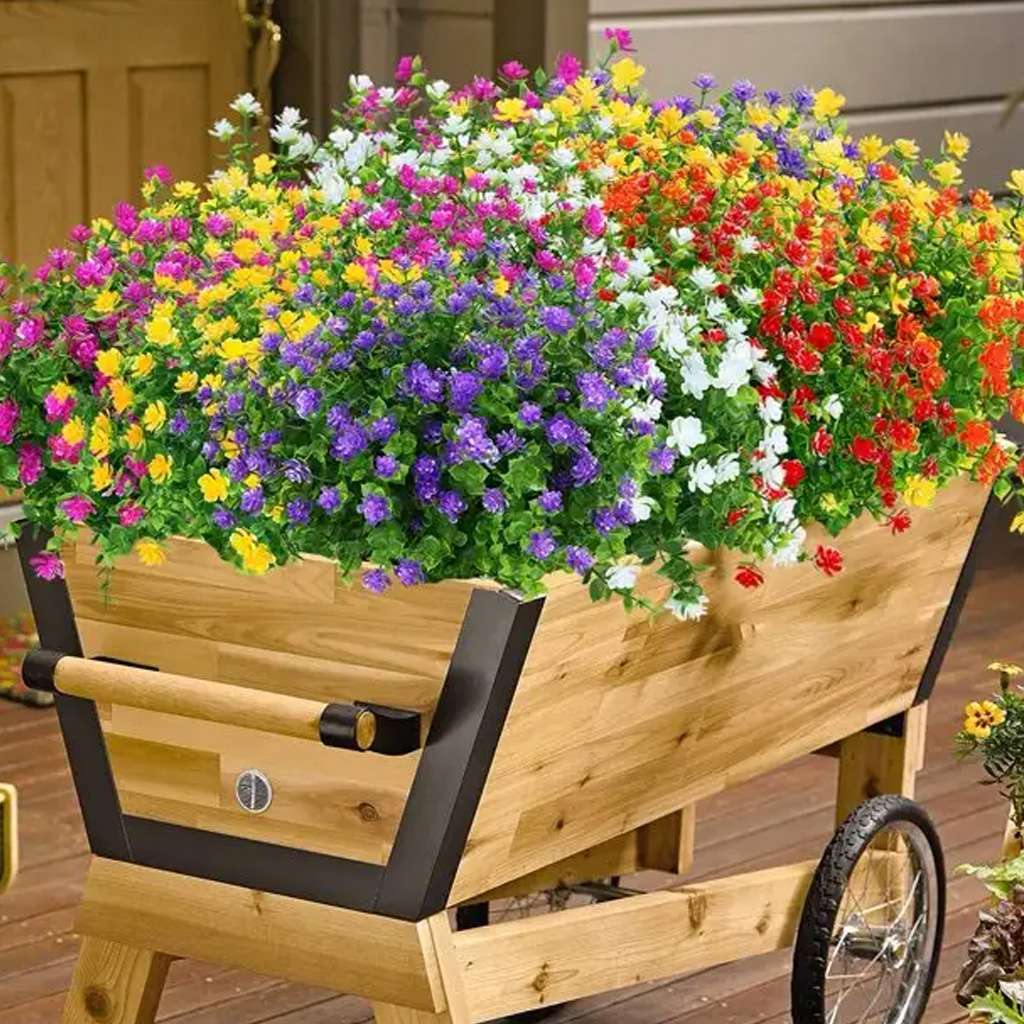 32 Bundles Plastic Fake Artificial Flowers UV Resistant Plants Outdoor Decor