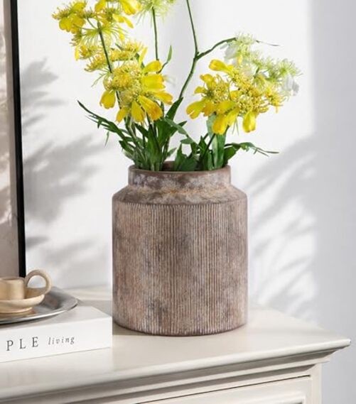 Ceramic Flower Vase 7 Inch Rustic Vases Modern Vase Short Wide Mouth Terracotta