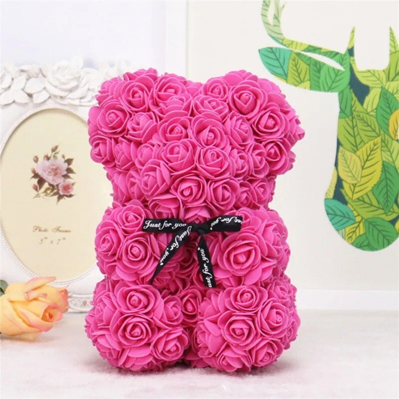 25CM Rose Teddy Bear Artificial Flowers Foam Valentine’s Day Birthday Gift