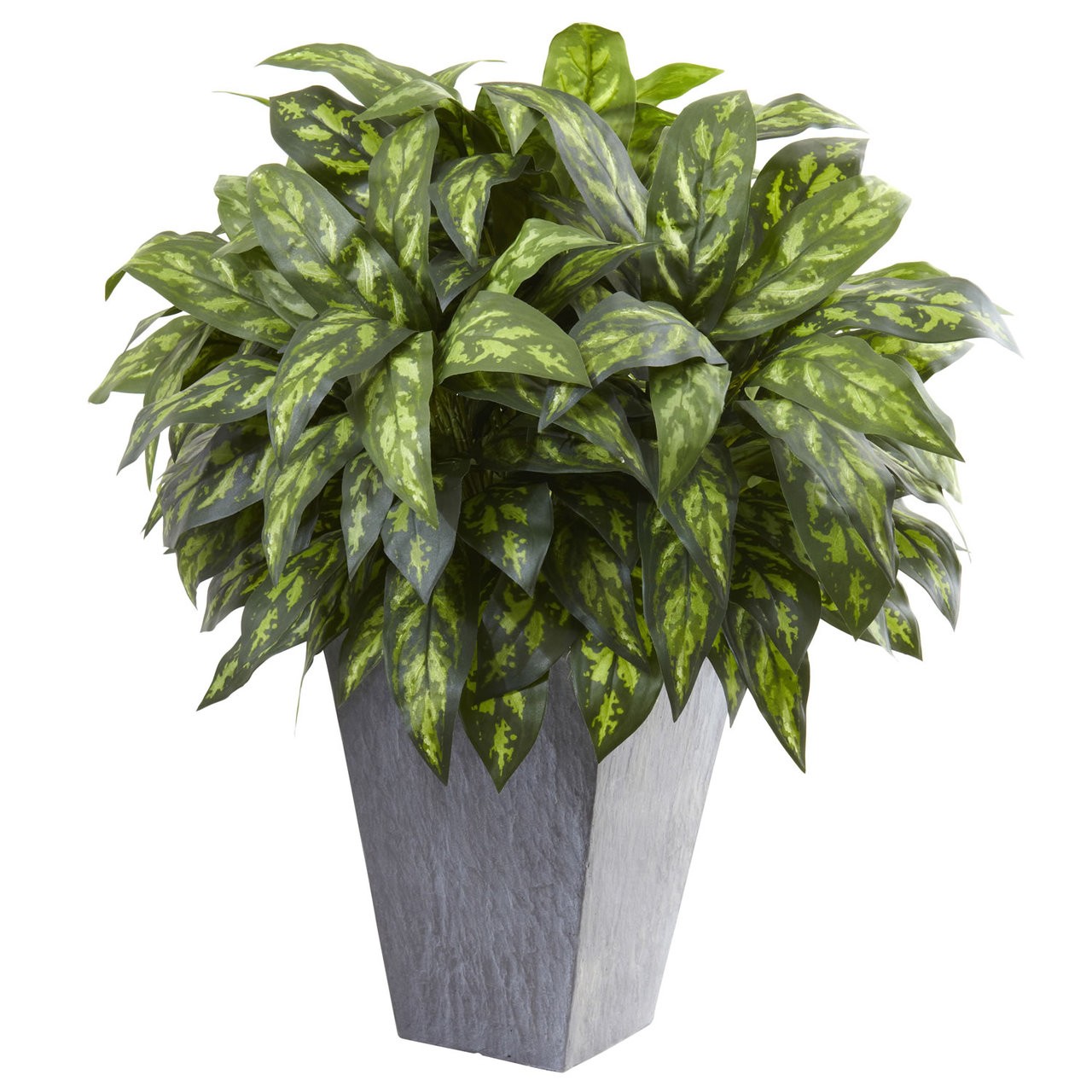 37″ LARGE ARTIFICIAL SILK SILVER KING PLANT ARRANGEMENT w/ SLATE PLANTER