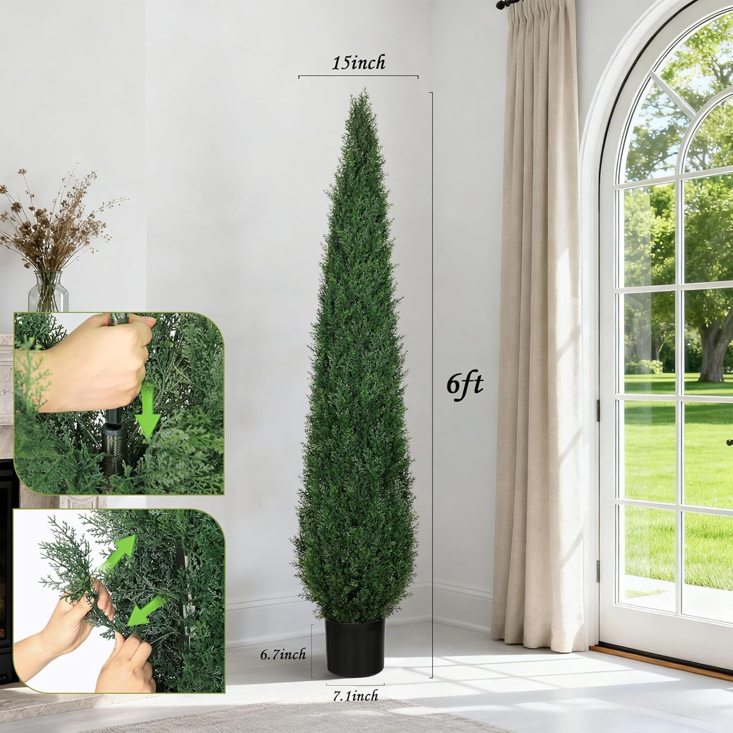 Artificial Cedar Trees for Outdoors Faux Cypress Topiary UV Resistant Set of 2