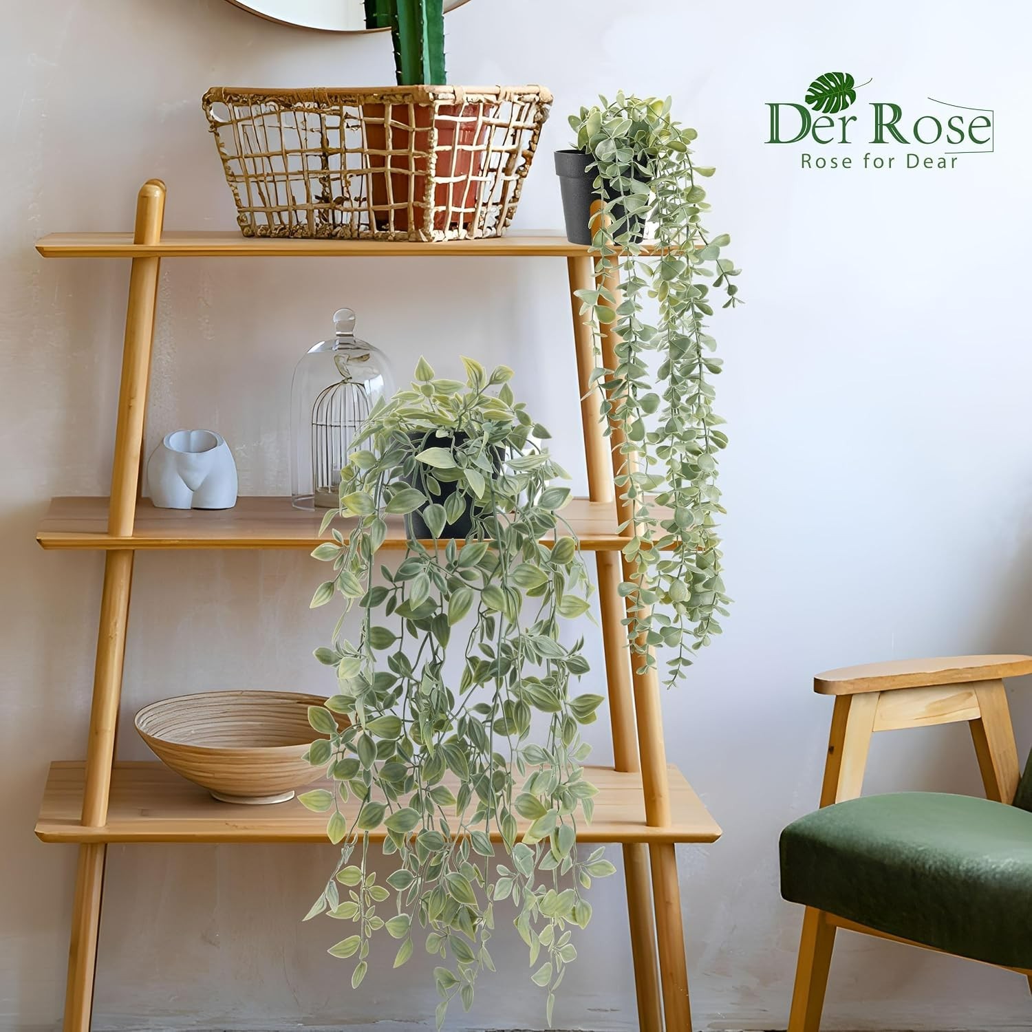Realistic Faux Eucalyptus & Pea Pod Plants in Elegant Black Pots – 2-Piece Set