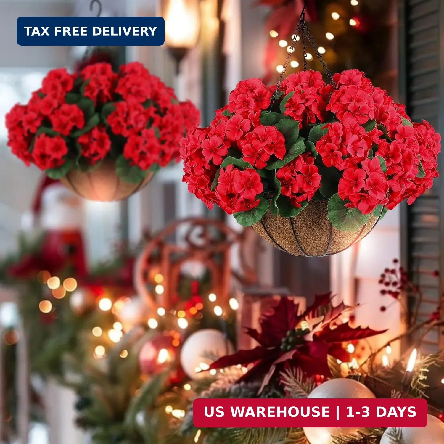 Hananona 6 Pcs Artificial Geranium Flowers for Outdoors Geranium Silk Red Flower