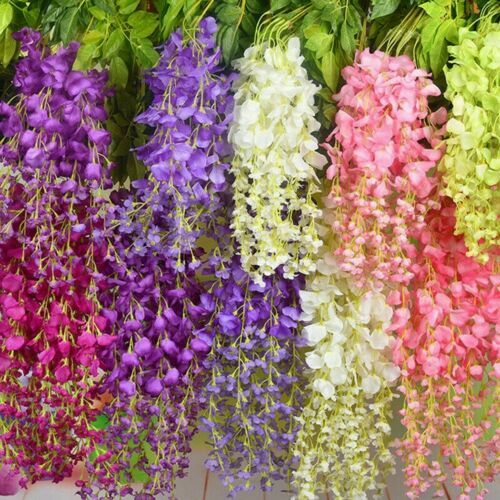 12PCS Artificial Fake Wisteria Vine Ratta Hanging Garland Silk Flowers Decor