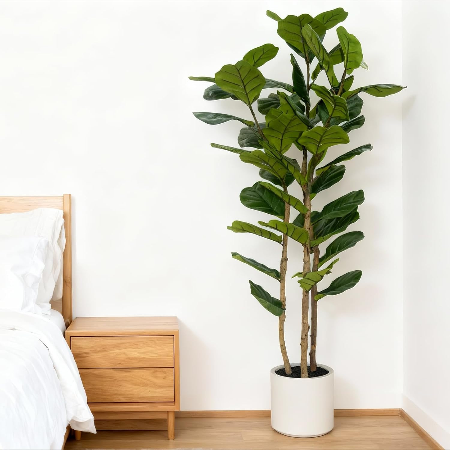 6FT Artificial Fiddle Leaf Fig Tree with White Planter – Faux Indoor Plant