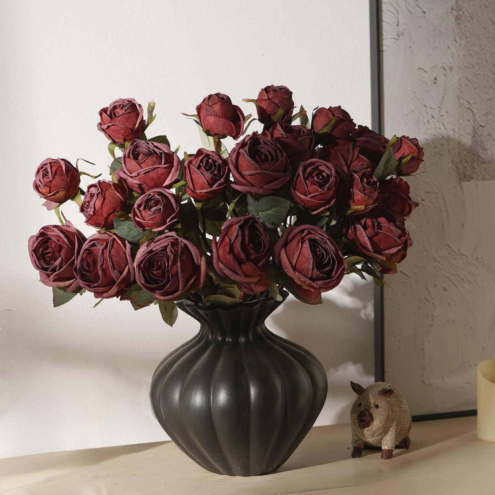 Burgundy Garden Style Silk Artificial Fake Rose Flowers Loose Bouquet 20 PCS