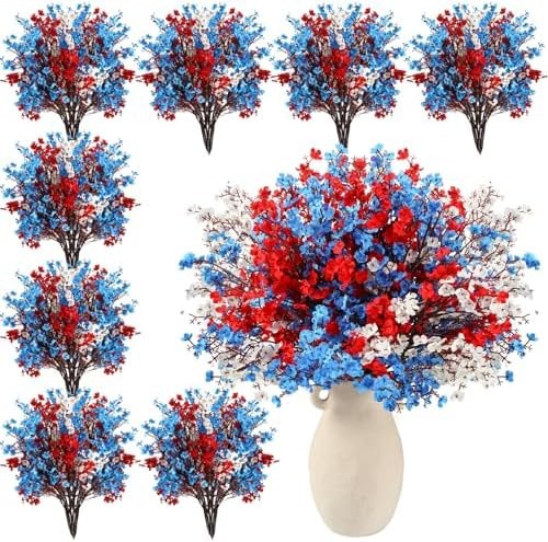 Lyrow 24 Pcs Red Blue White Patriotic Artificial Flowers 4th of July Table Ce…