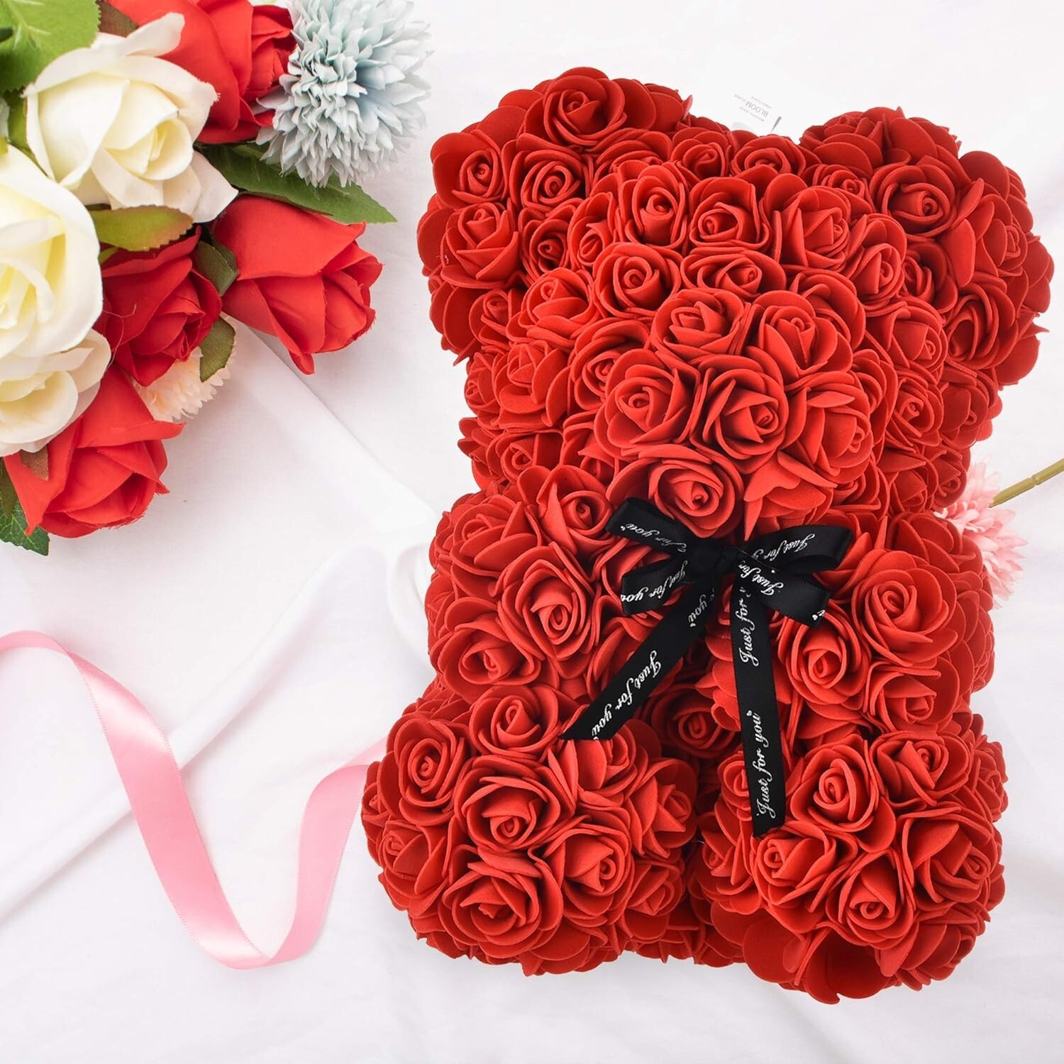 Lovely Big Red Rose Flower Bear Toys Ornaments Gifts