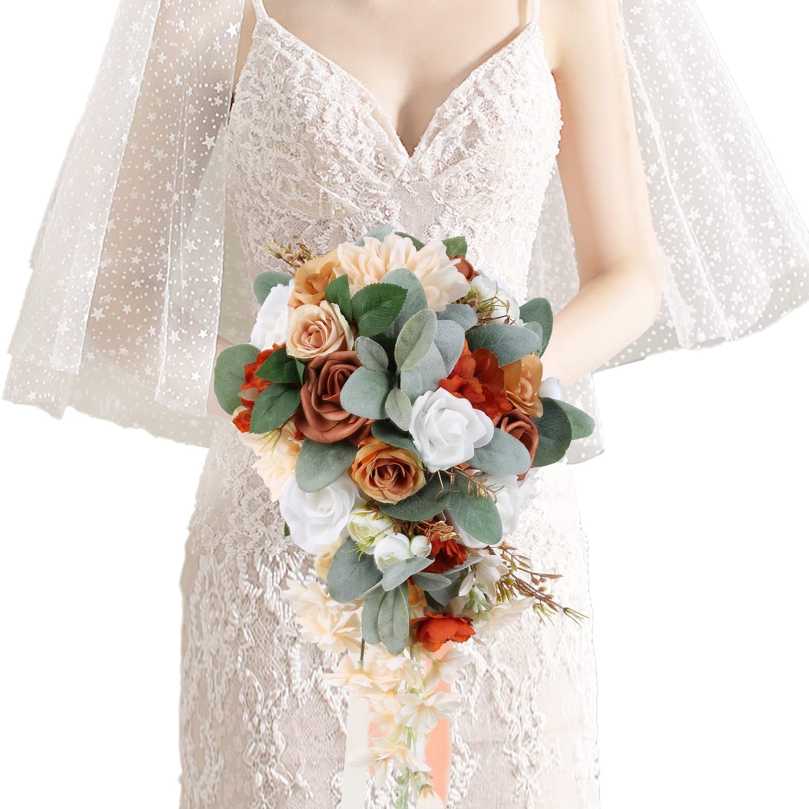 Wedding Bouquet, 11 Inch Terracotta Wedding Decor Artificial Flowers Bridal B…