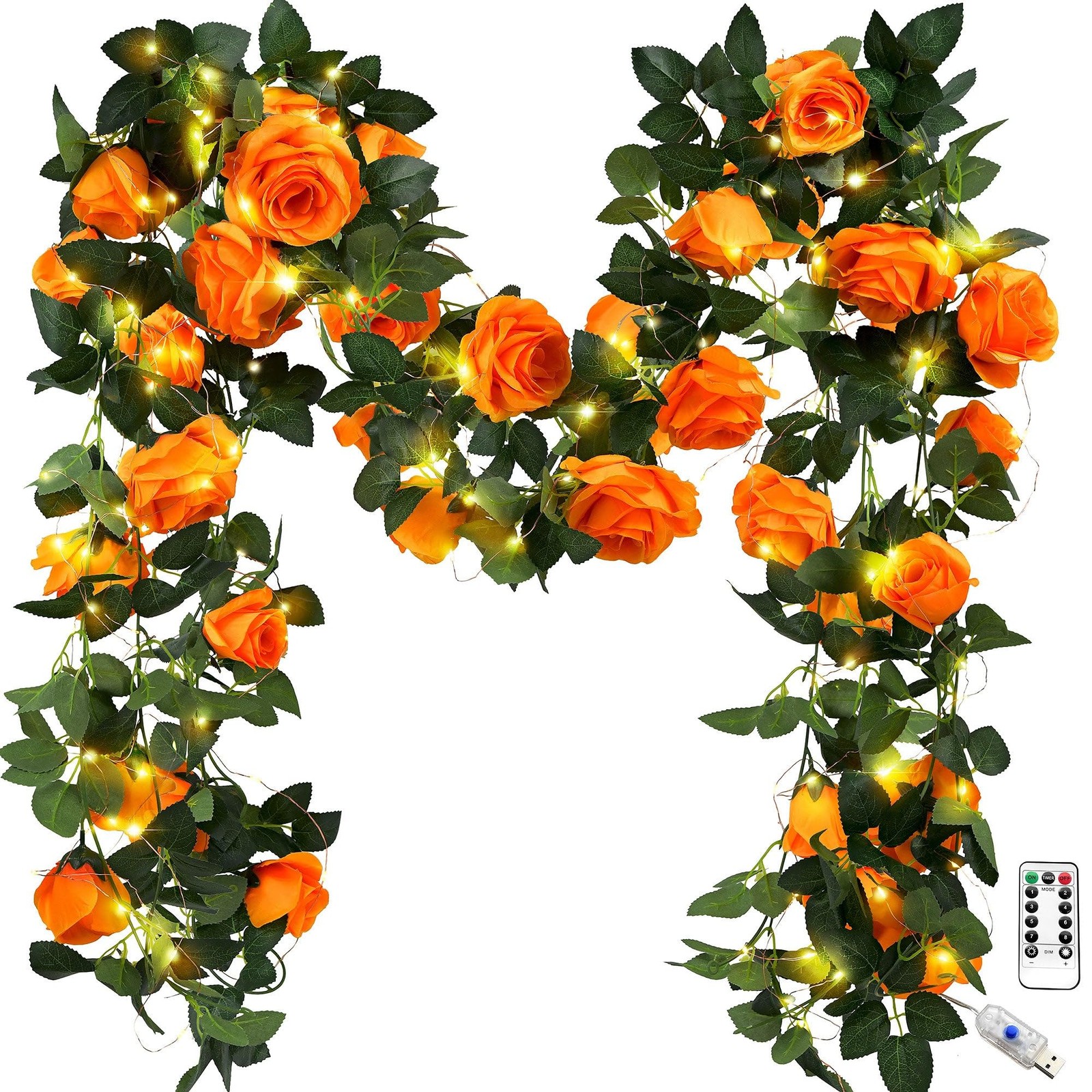 FiveSeasonStuff 29 Ft 4 Pack Mandarin Orange Rose Silk Flower Garland Artific…