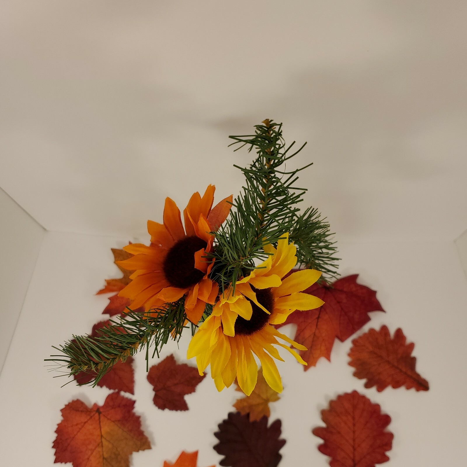 Fall Floral In Green Seal Cap Bottle with Leaves Arrangement Centerpiece