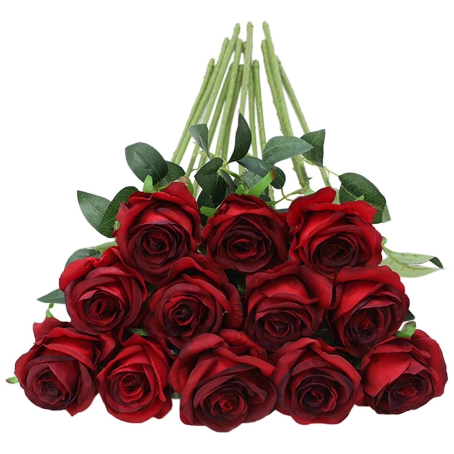 Realistic Silk Red Roses Bouquet – Set of 12