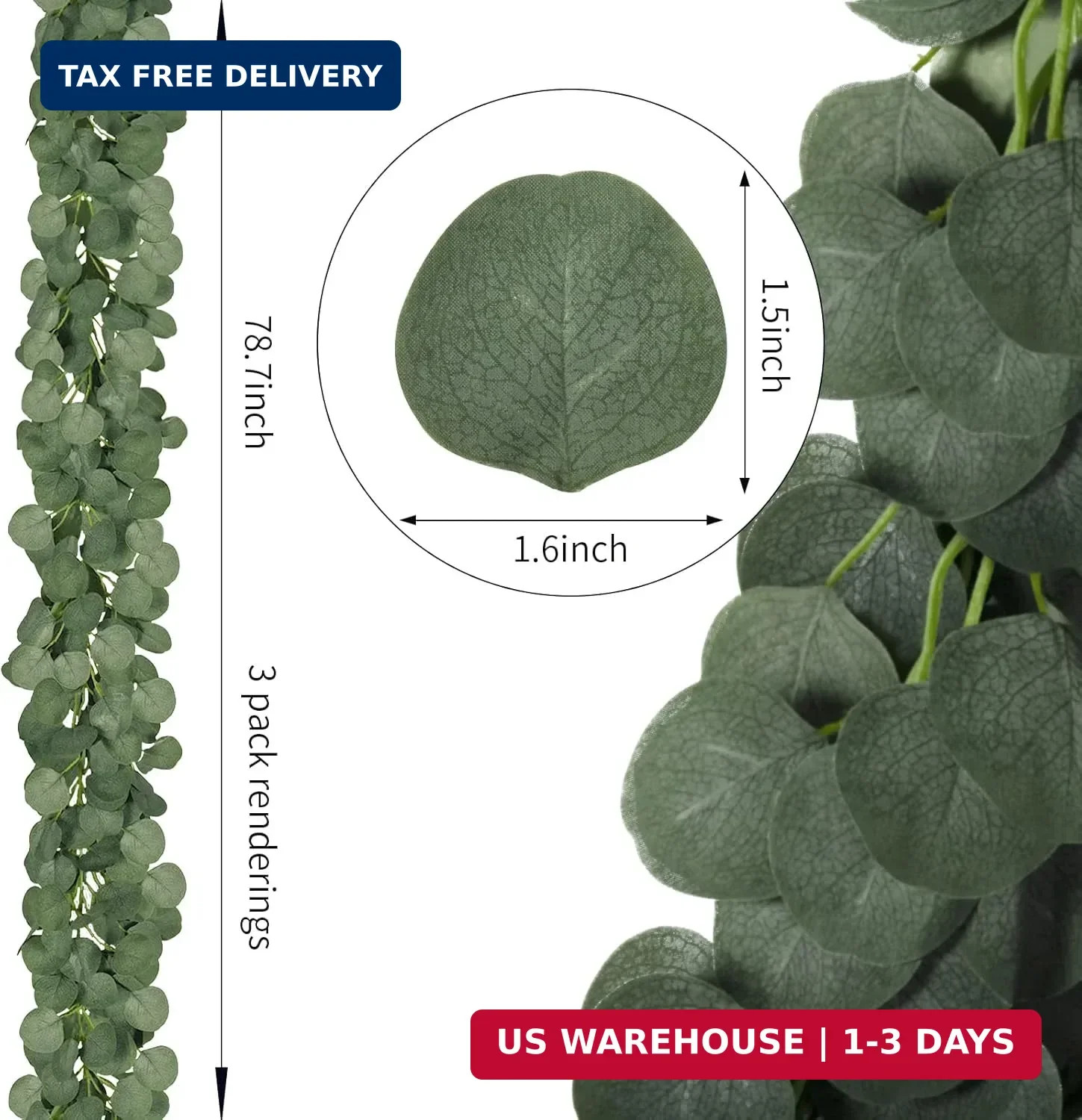 CQURE 12 Pack 84Ft Eucalyptus Garland,Artificial Eucalyptus Leaves Table Greener