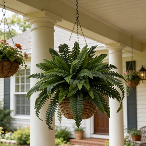 Artificial Boston Fern 2 Set Large 55 Branches Fake Ferns for 35″ 2pcs