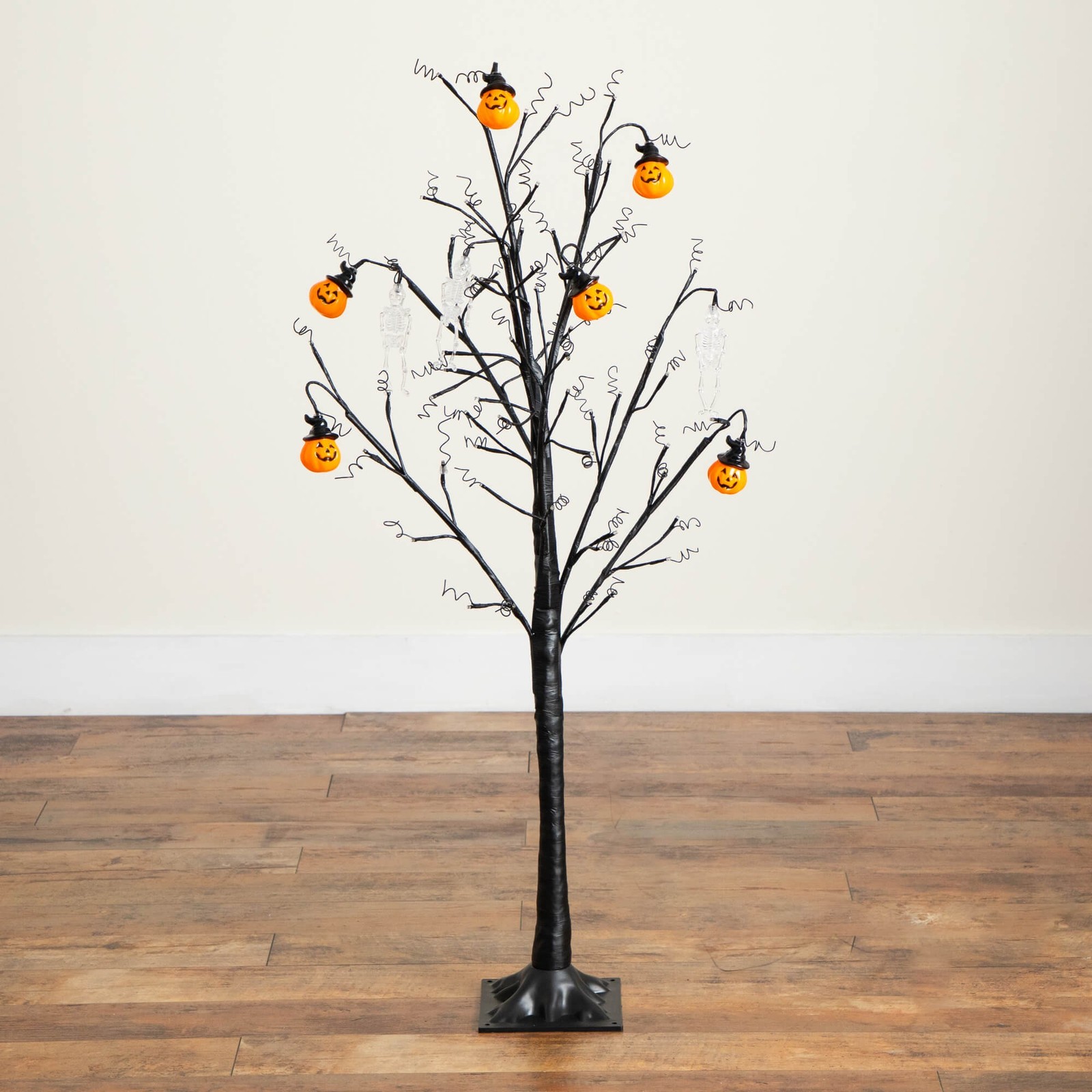 Nearly Natural 4ft Pre-Lit Halloween Pumpkins & Skulls Ornament Tree w/ 64 LED