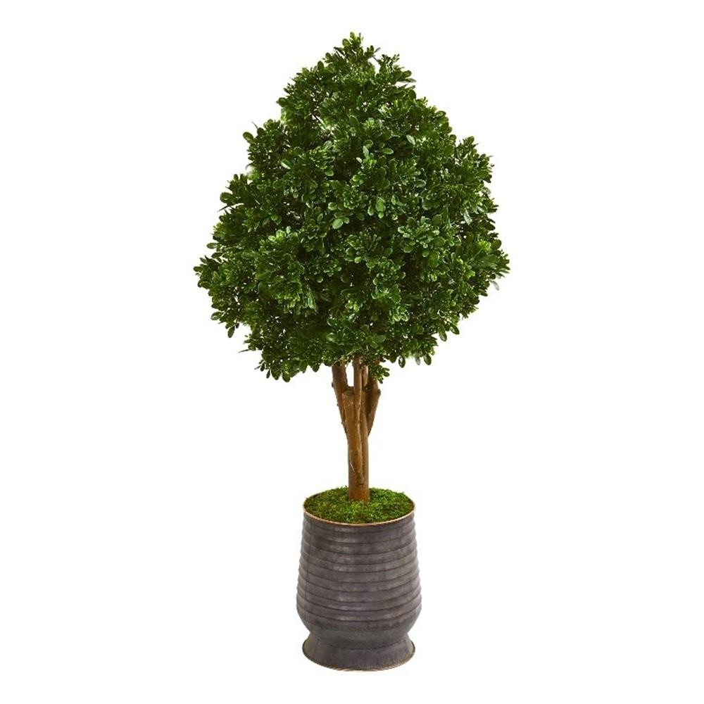 Nearly Natural 49″ Tea Leaf Artificial Tree in Metal Planter UV Resistant