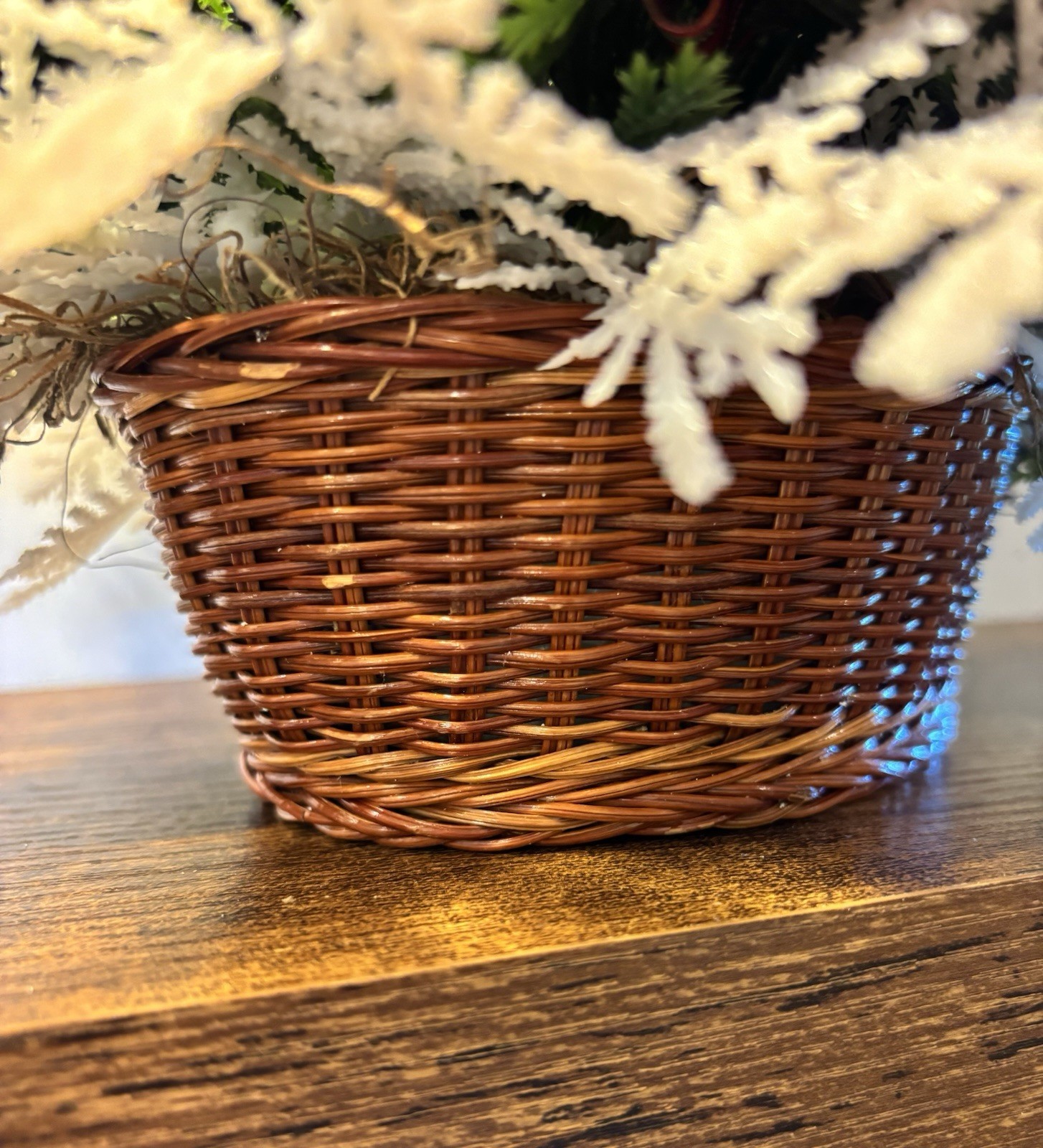 VTG Floral Design Inc. Artificial Pine Christmas Centerpiece Wicker Basket Bell
