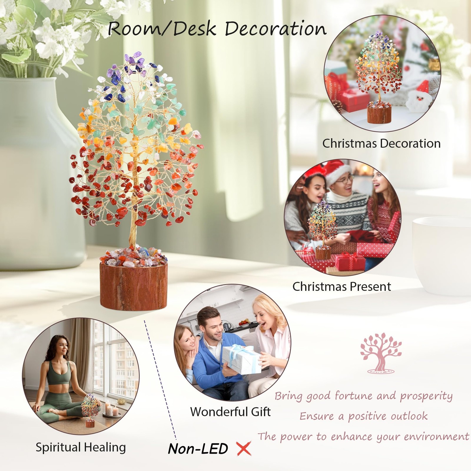 Crystal Tree of Life Gifts for 7 Chakra Healing Stone Decor