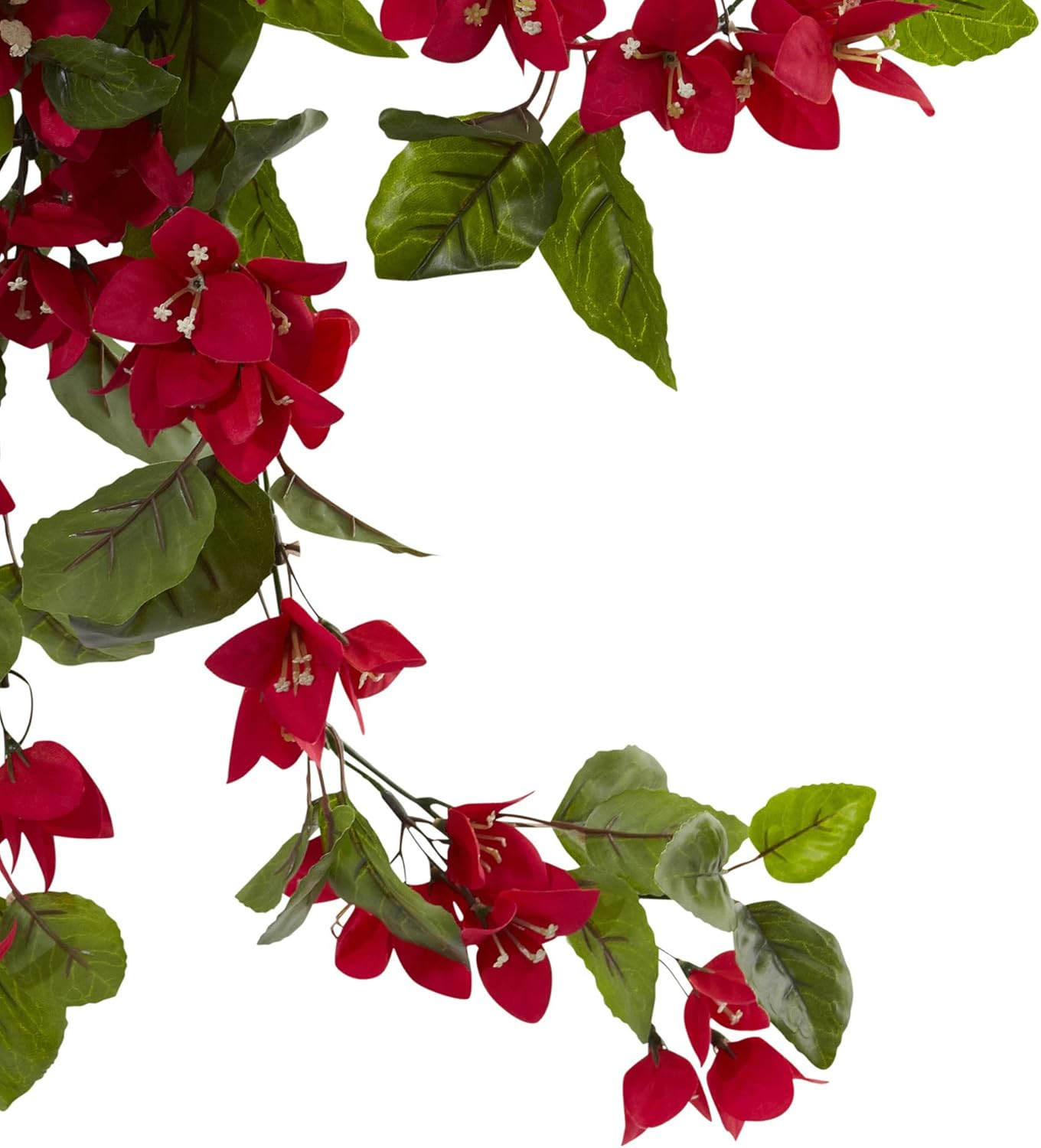 Set of 2 UV Resistant 28” Red Bougainvillea Hanging Bush Silk Plants