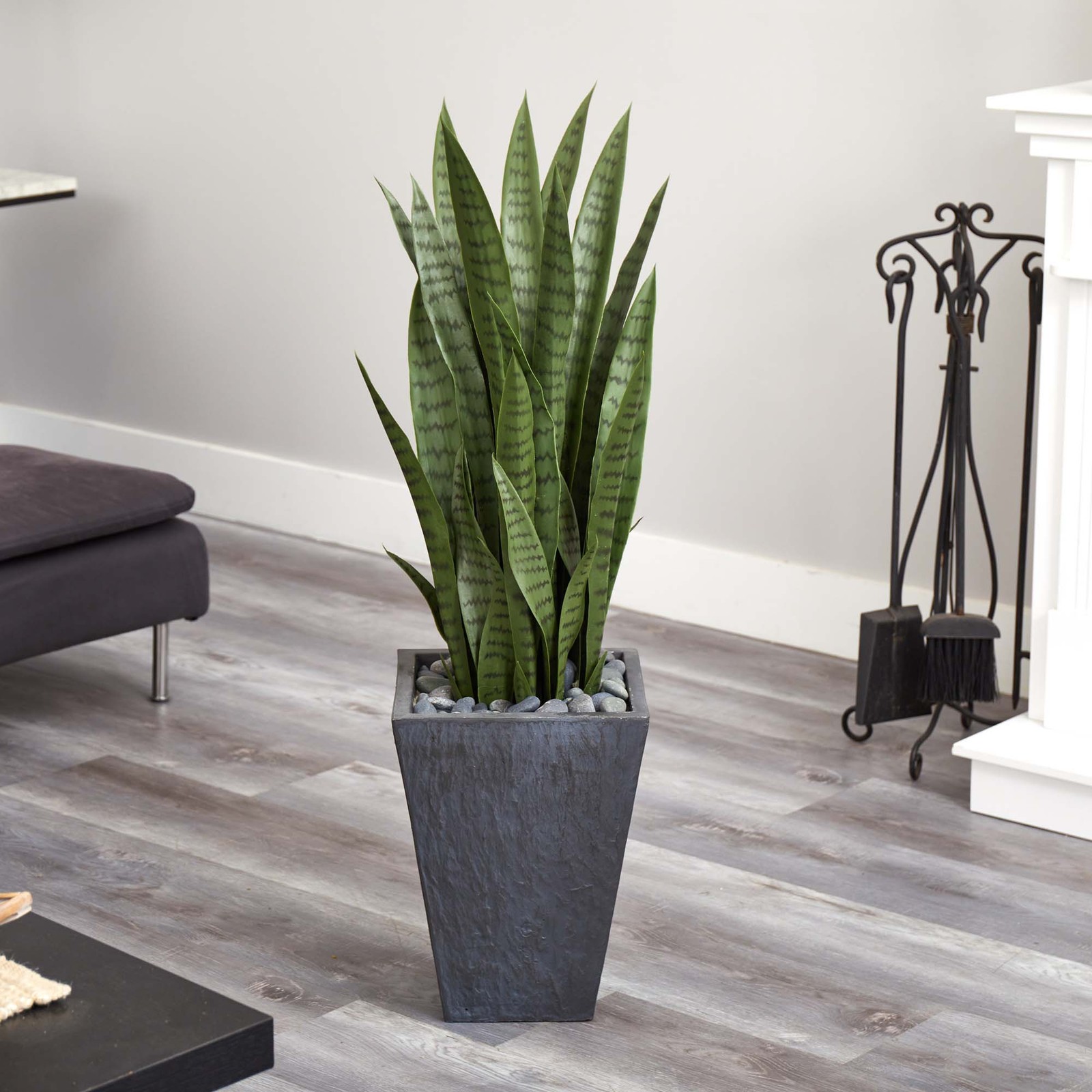 Nearly Natural 45″ Sansevieria Artificial Plant in Slate Planter in Green