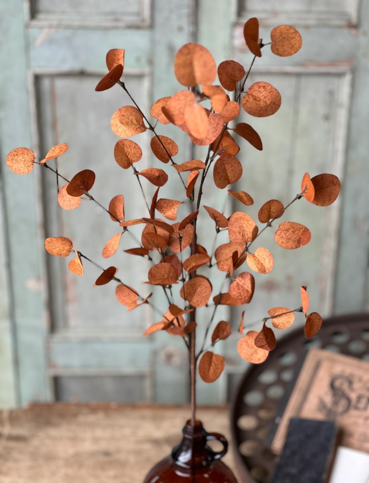 34″ Burnt Orange Penny Leaf Floral Pick Decor Accent