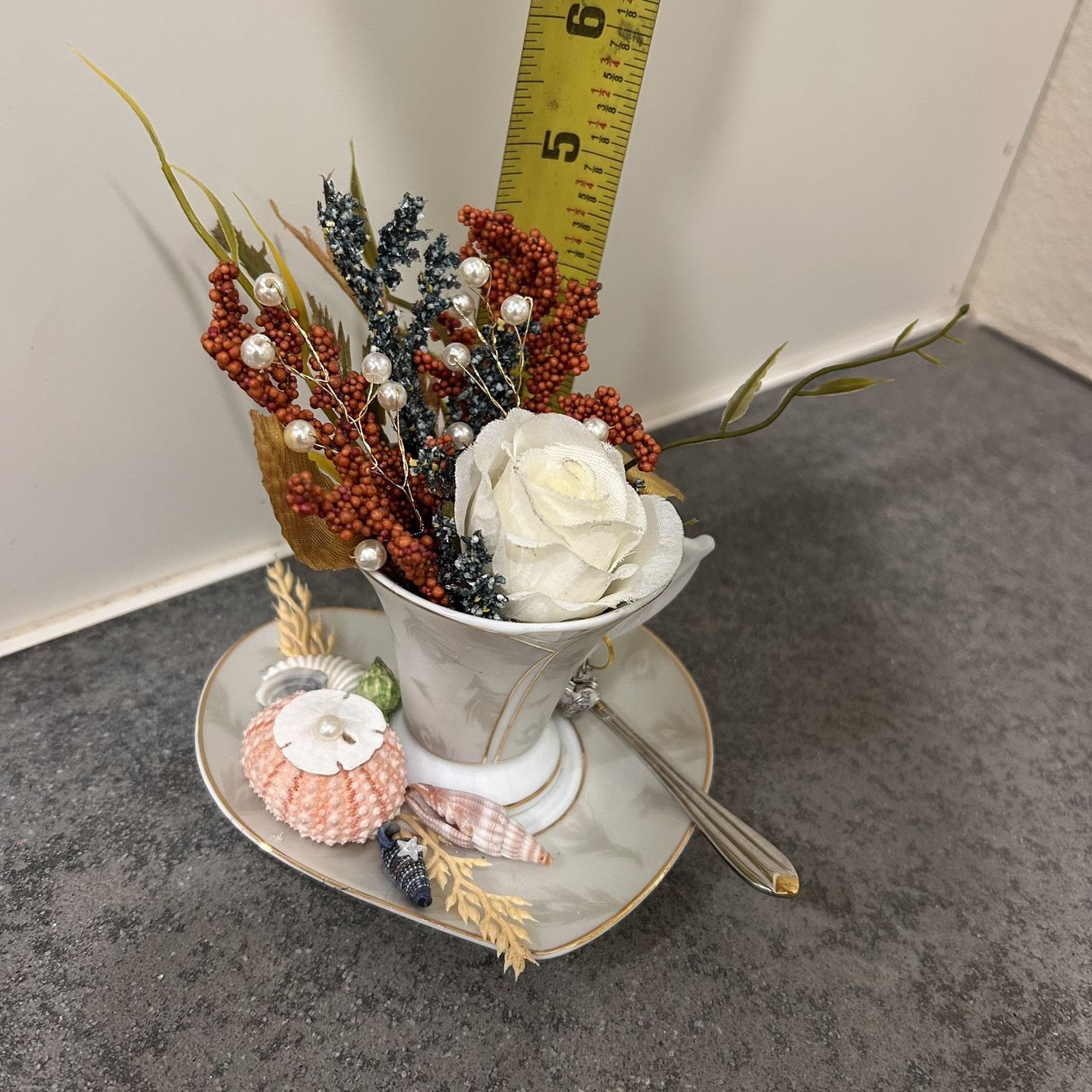 Floral Seashell Assemblage In GMA Fine Porcelain China Tea Cup Saucer Set