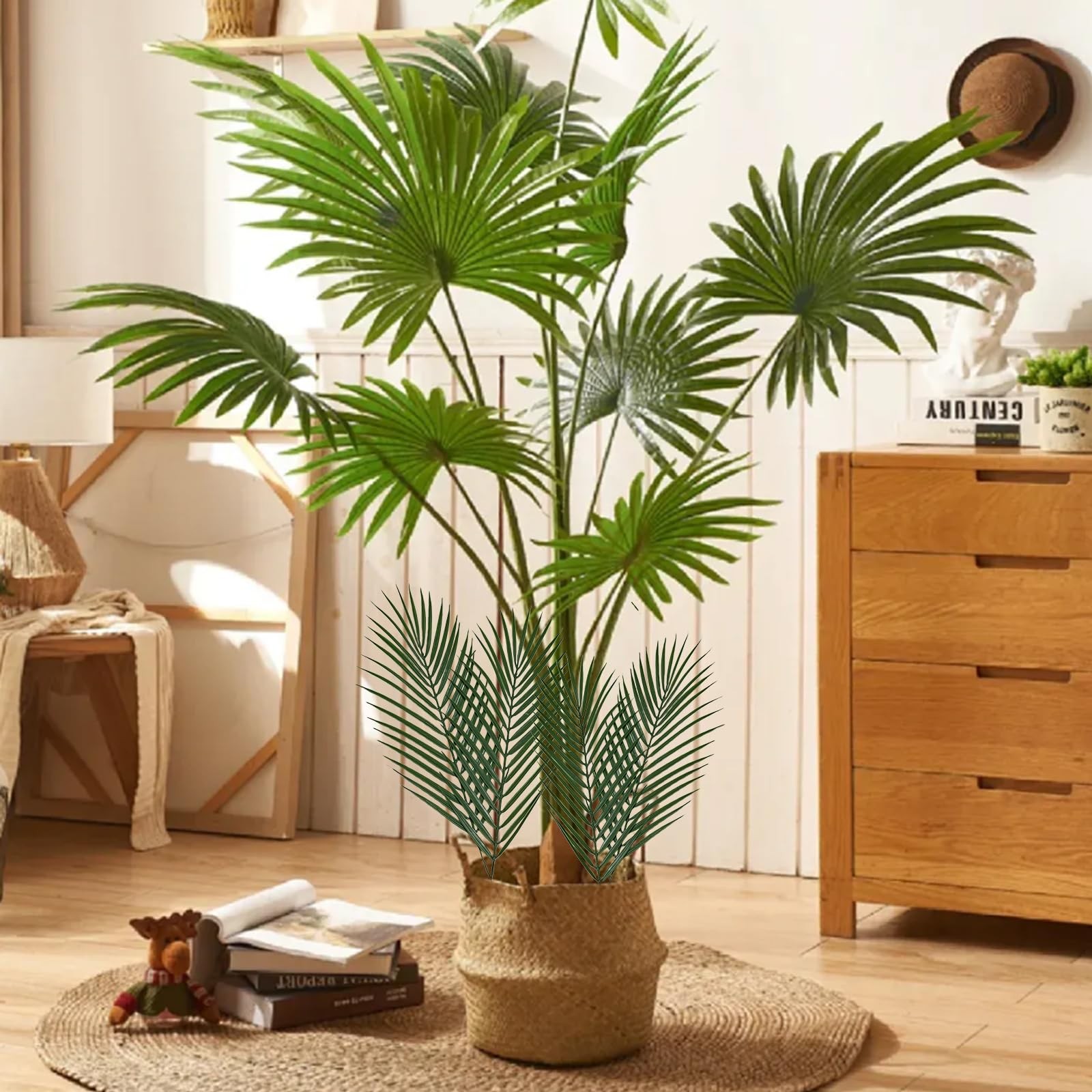 16 PCS Artificial Green Tropical Palm Leaves Faux Ferns 17.7 Inch Home Decor