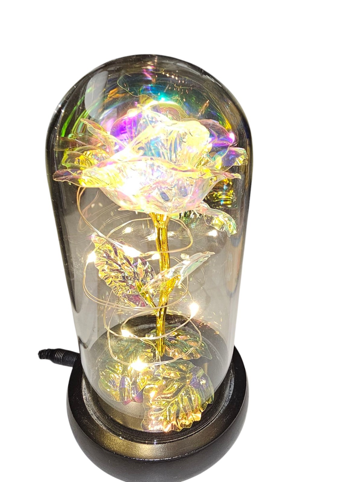 Acrylic dome Covered Eternal Rose LED Light with Foil Flower Design