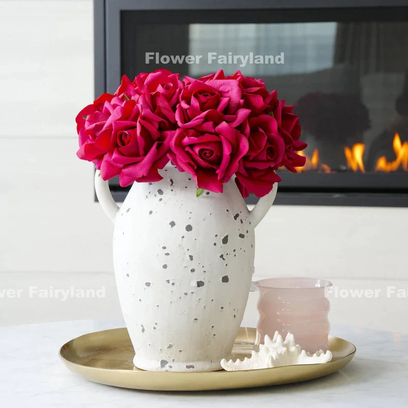 5 Stems Real Touch Moist Latex Rose Bouquet – Magenta | Artificial Flower