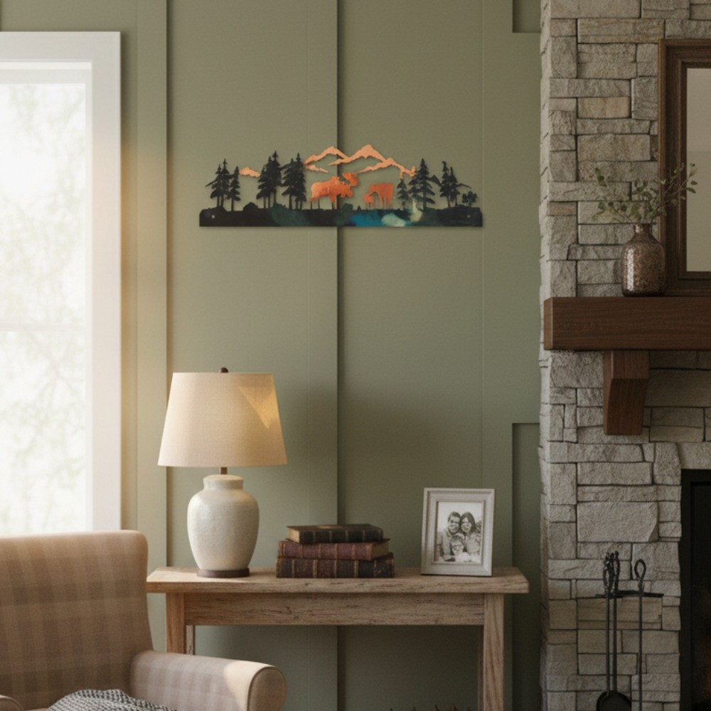 Nordic Moose Metal Wall Art Winter Christmas Rustic Farmhouse Living Room Decor