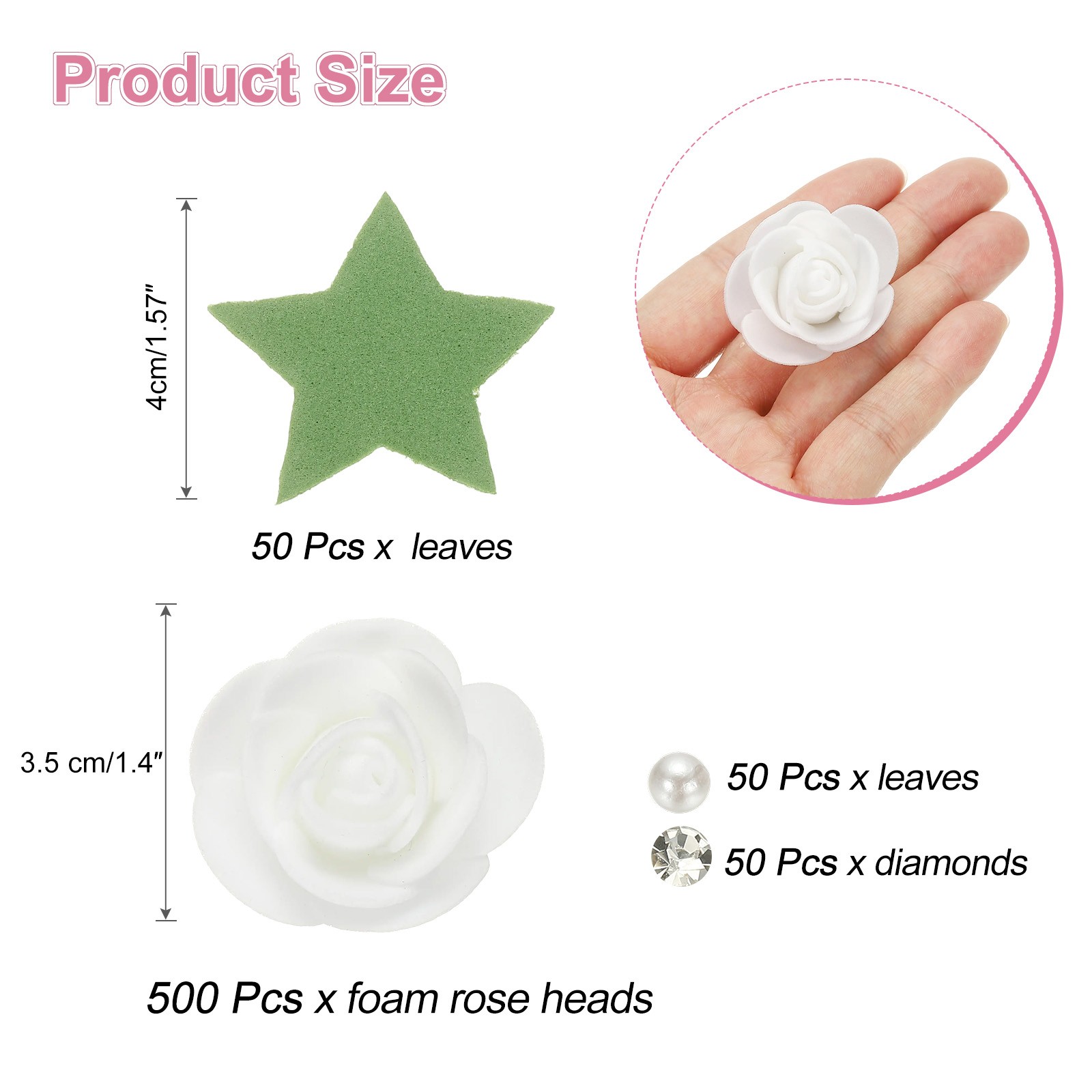 500pcs Foam Rose Heads 3.5 cm for DIY Crafts Accessories, White