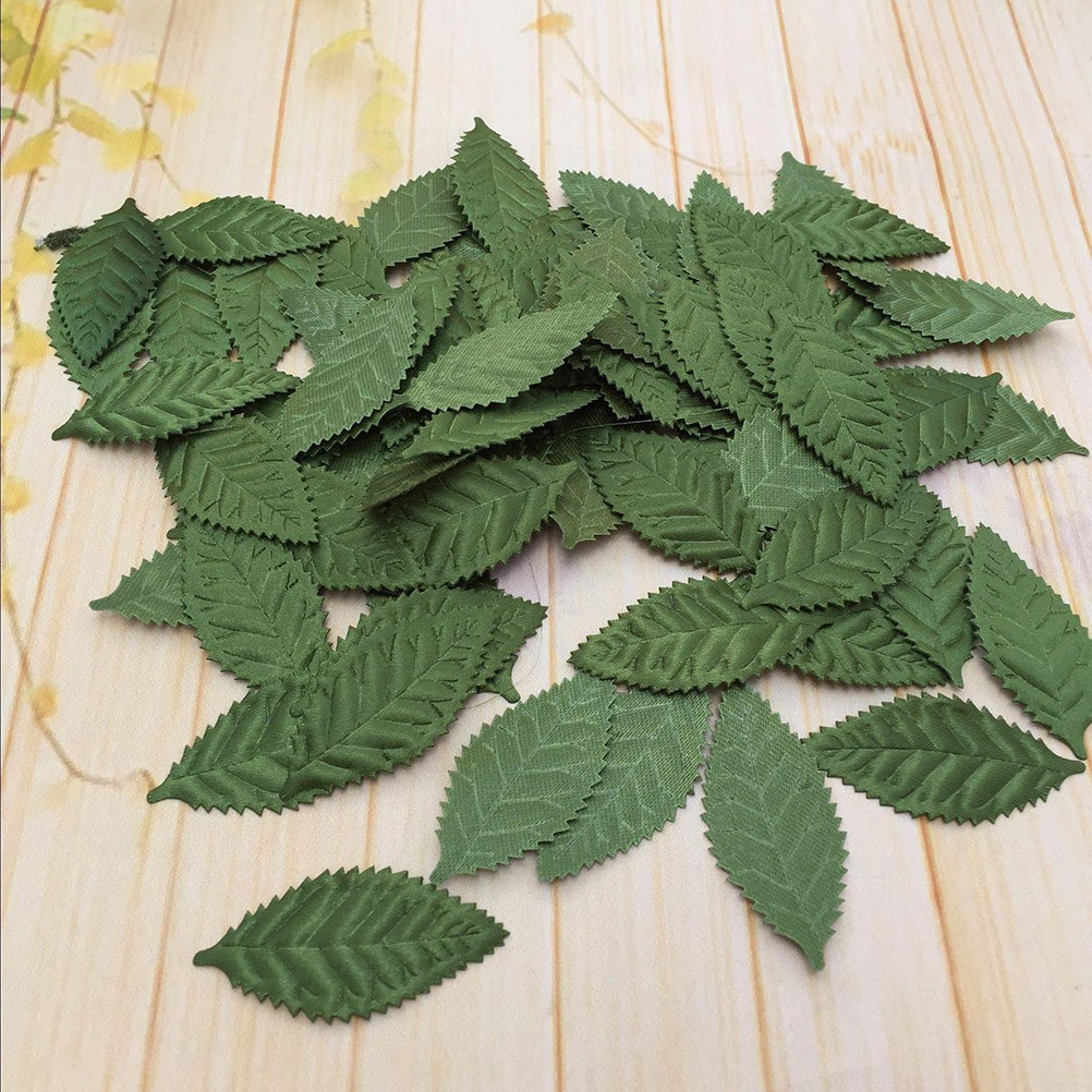 100Pcs Polyester Fabric Artificial Silk Leaf DIY Wedding Garland Green Leaves