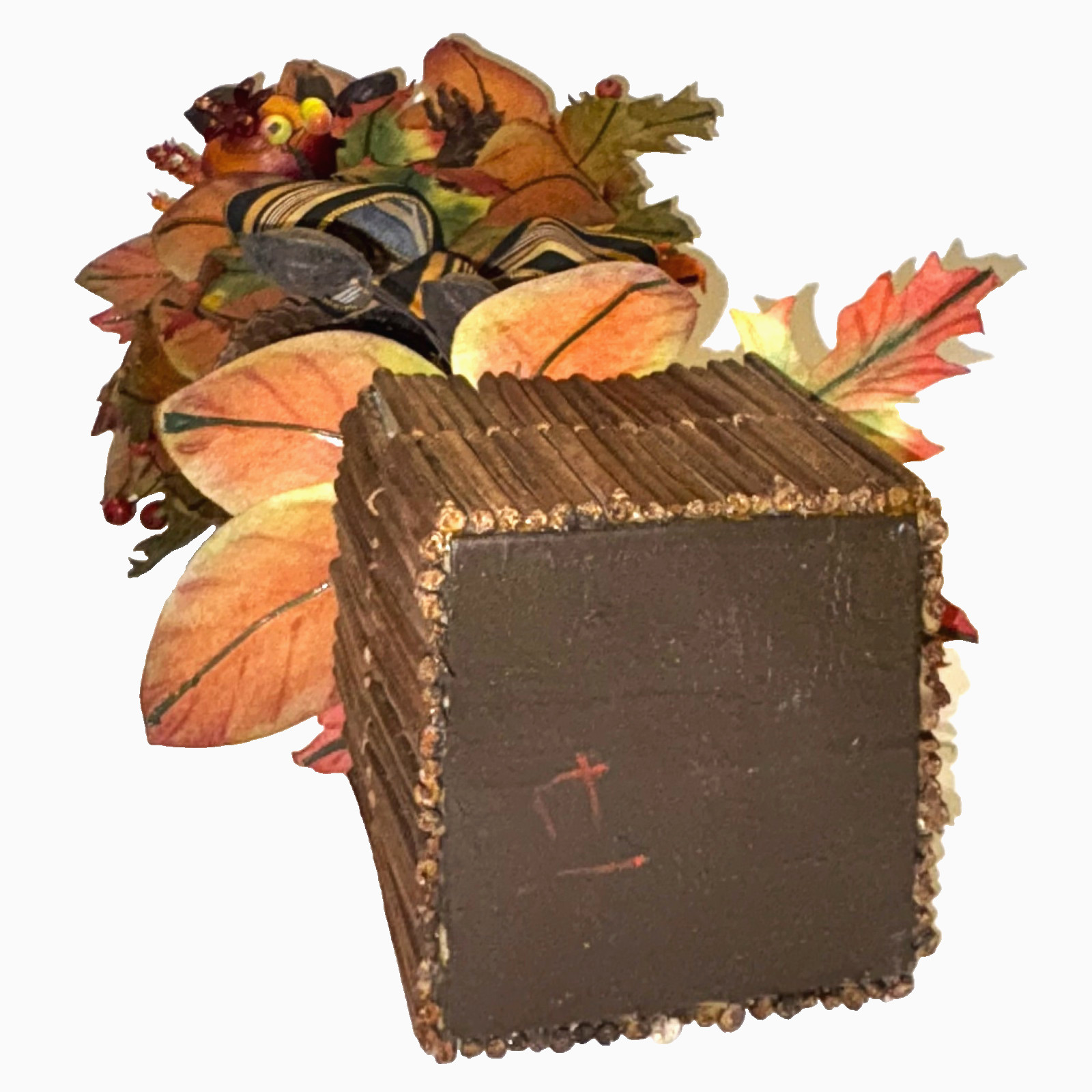 Fall Topiary Tree 20″ Orange Brown Faux Floral Decor Autumn Leaves Fruit Ribbons
