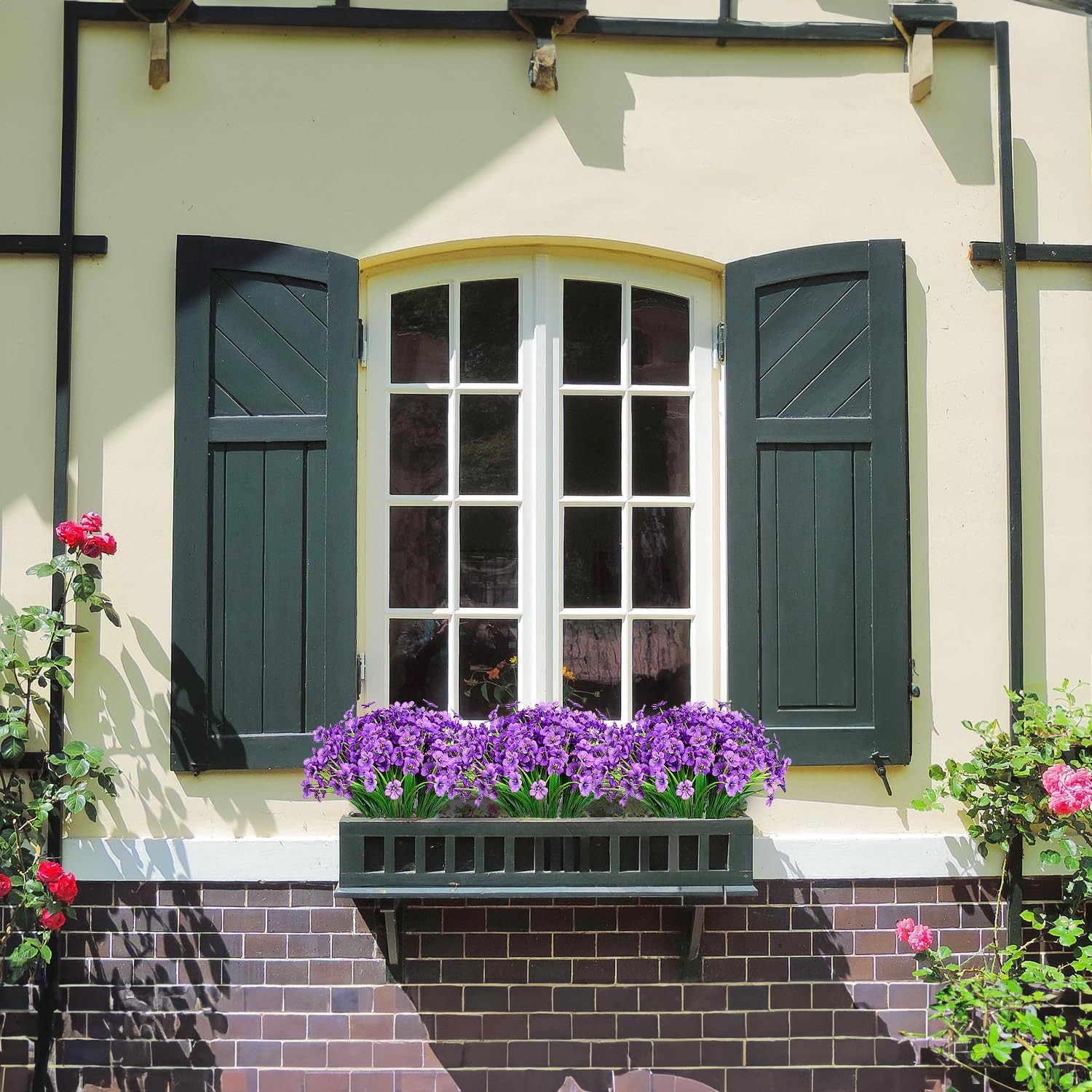 21 Bundles Artificial Flowers, UV Resistant Faux Silk Outdoor Planter