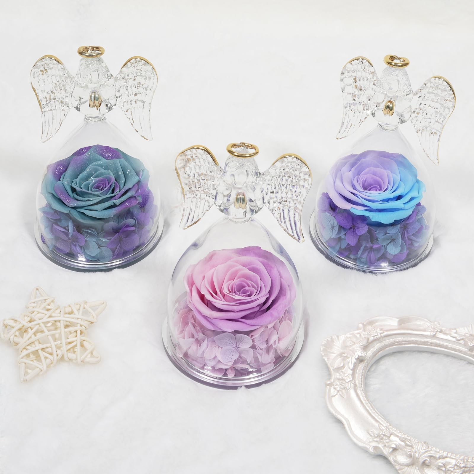 1 PCS Preserved Flowers Rose Gifts Angel Figurines Mom Birthday Anniversary