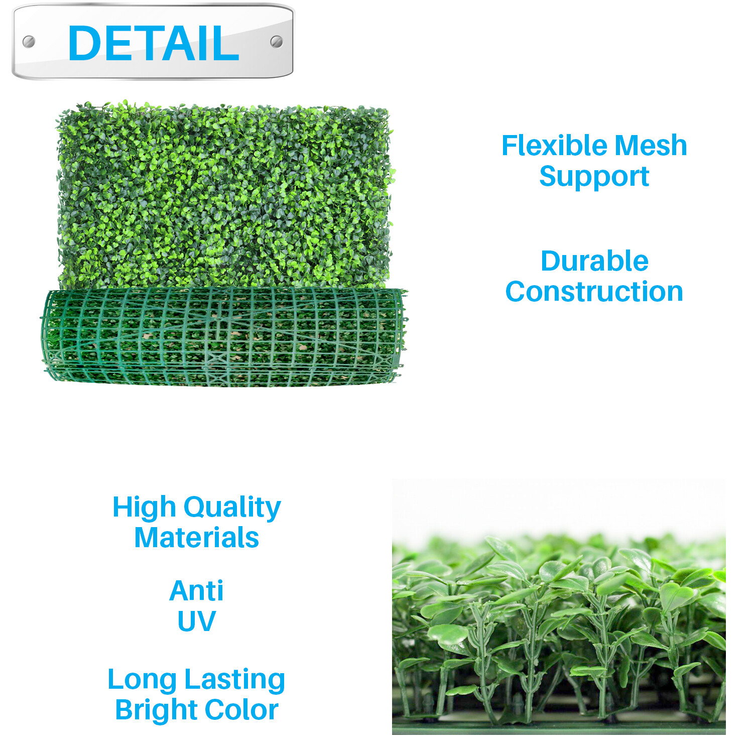 20″x20″ Artificial Grass Wall Decor Privacy Fence Panel, Boxwood Double Color