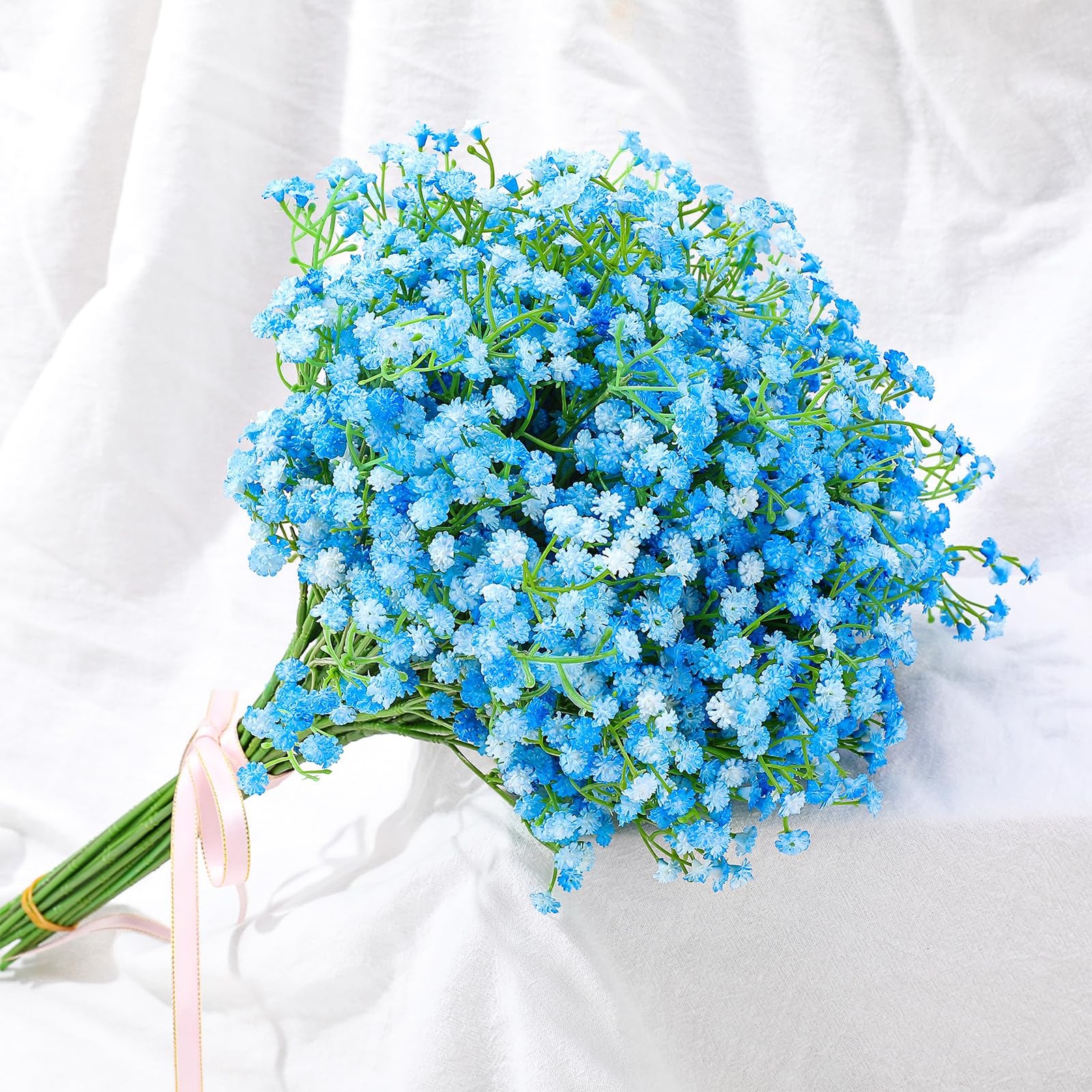 Fake Baby Breath Artificial Flowers 52CM Real Touch Gypsophila Blue 24 PCS