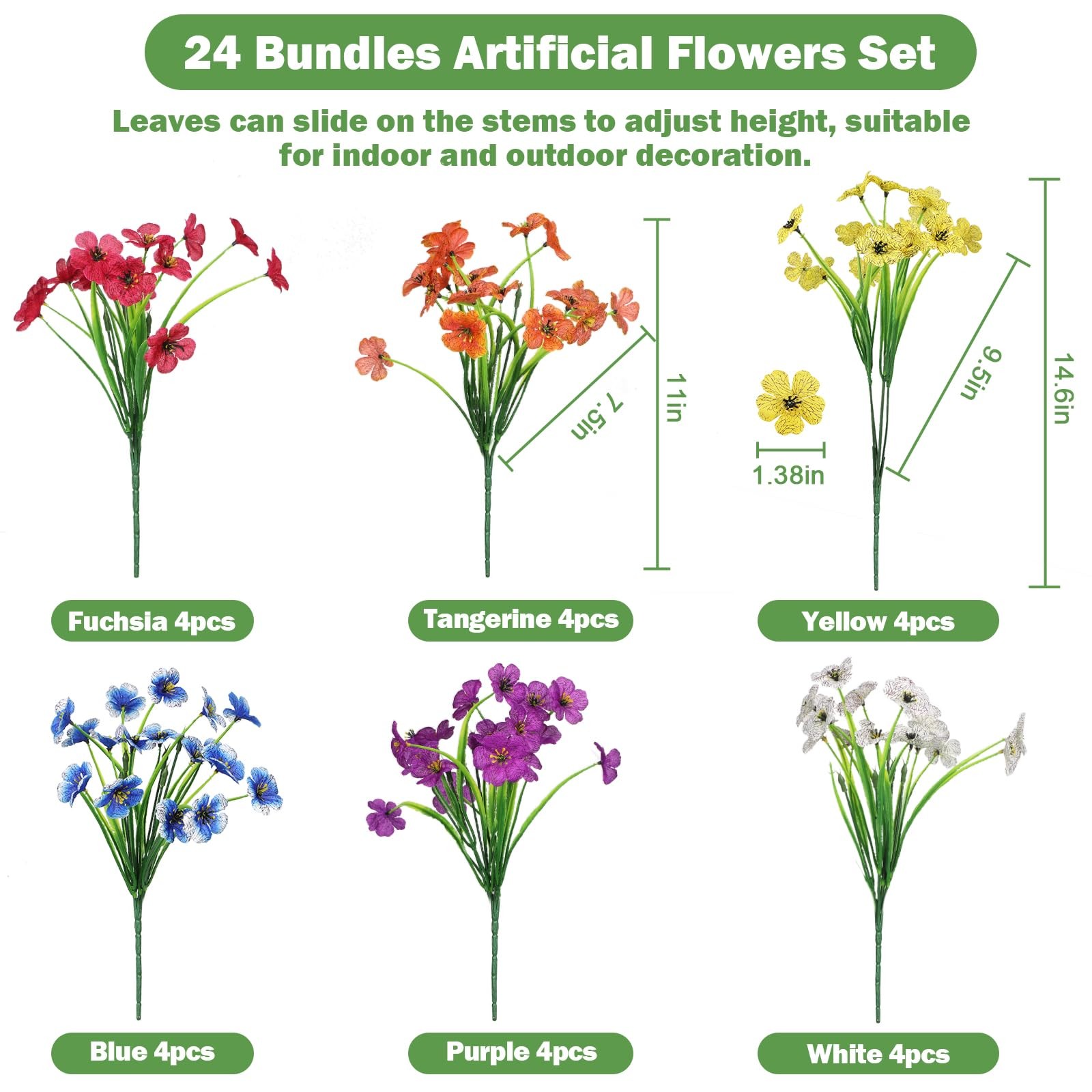 Fake Outdoor Flowers Uv-Resistant – 24 Bundles 6 Colors Realistic Artificial …