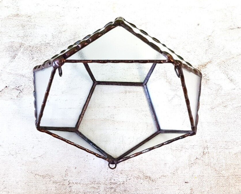 Stained Glass Dodecahedron Terrarium With 3 hooks with Copper Frame, Home Decor