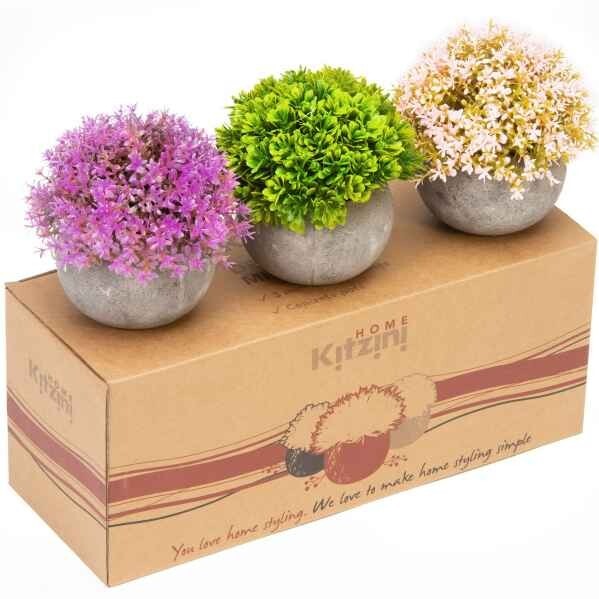 Artificial Succulent Plants Set of 3 Round Concrete Look Pot 5.5″x4.7″ Each