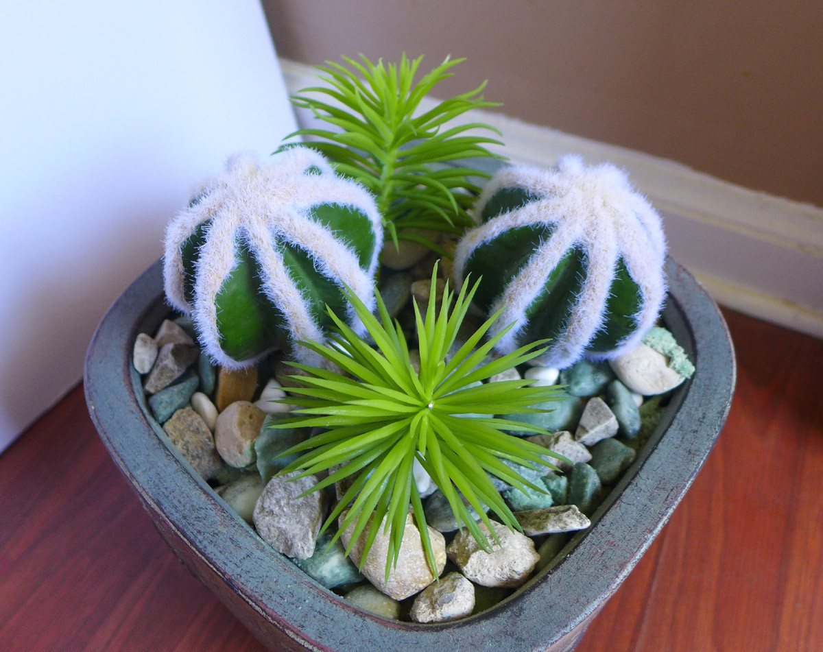 4 Pcs Succulents Artificial Flocking Ball and Mini Pine Tree Plants Grass