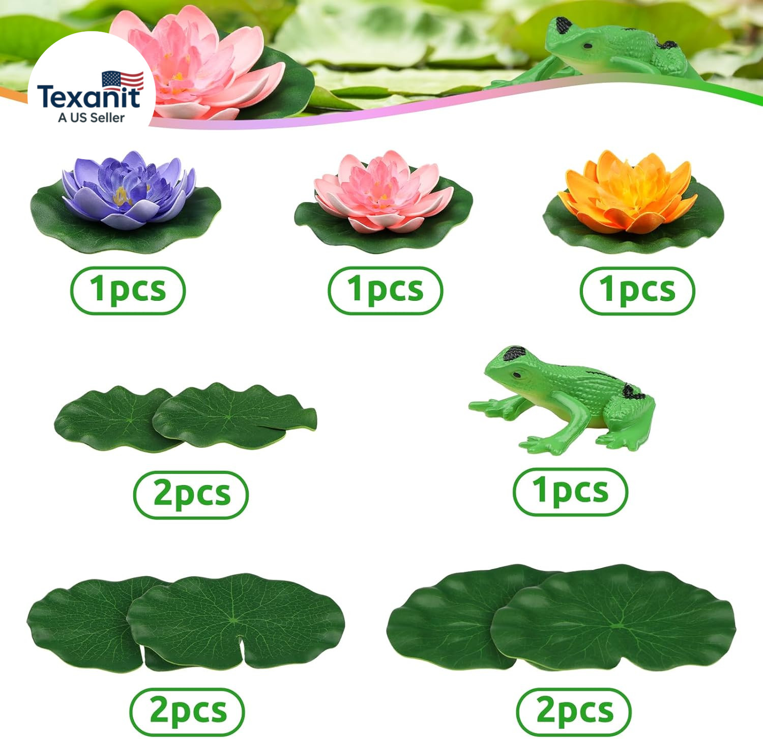 10Pcs Floating Foam Lotus Flowers with Artificial Frog Lotus Leaves, Lily Pads f