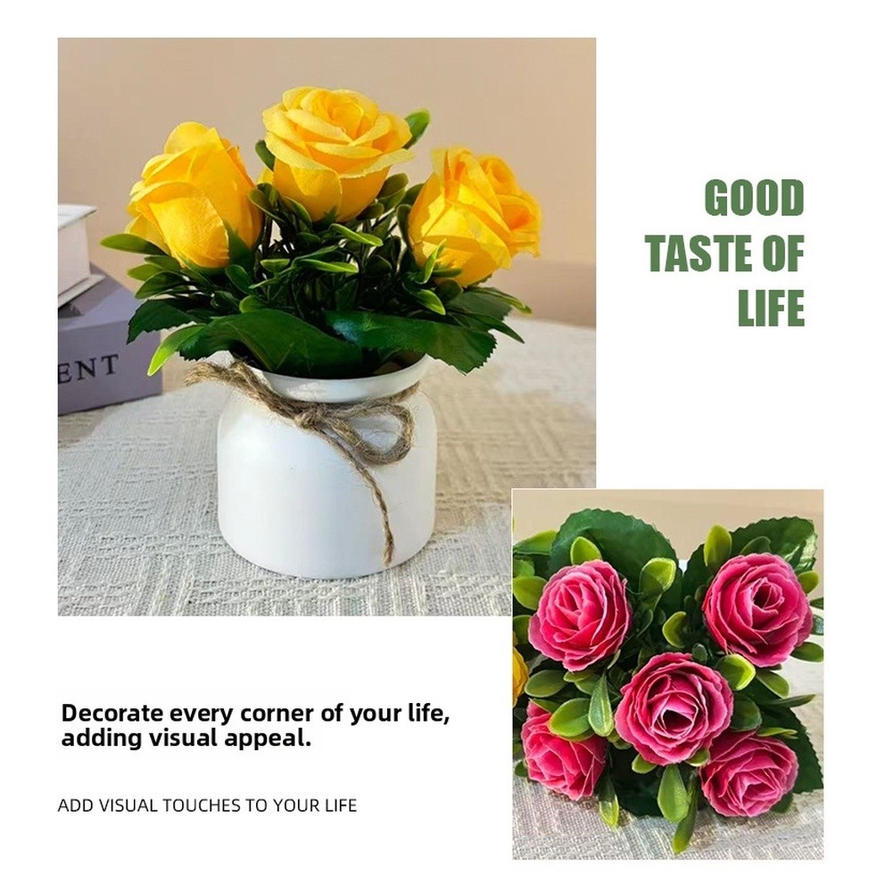 Artificial Flower Arrangement in Pot with Bow for Event For Home Styling