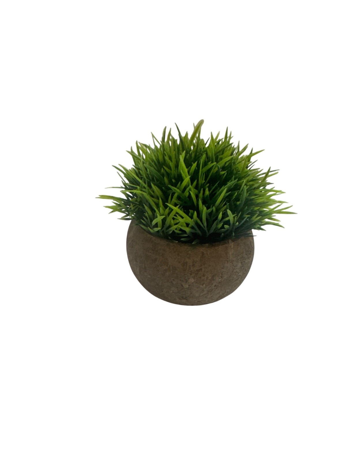 Artificial Green Grass Plant Decorative Faux Shrub Brown Textured Round Pot