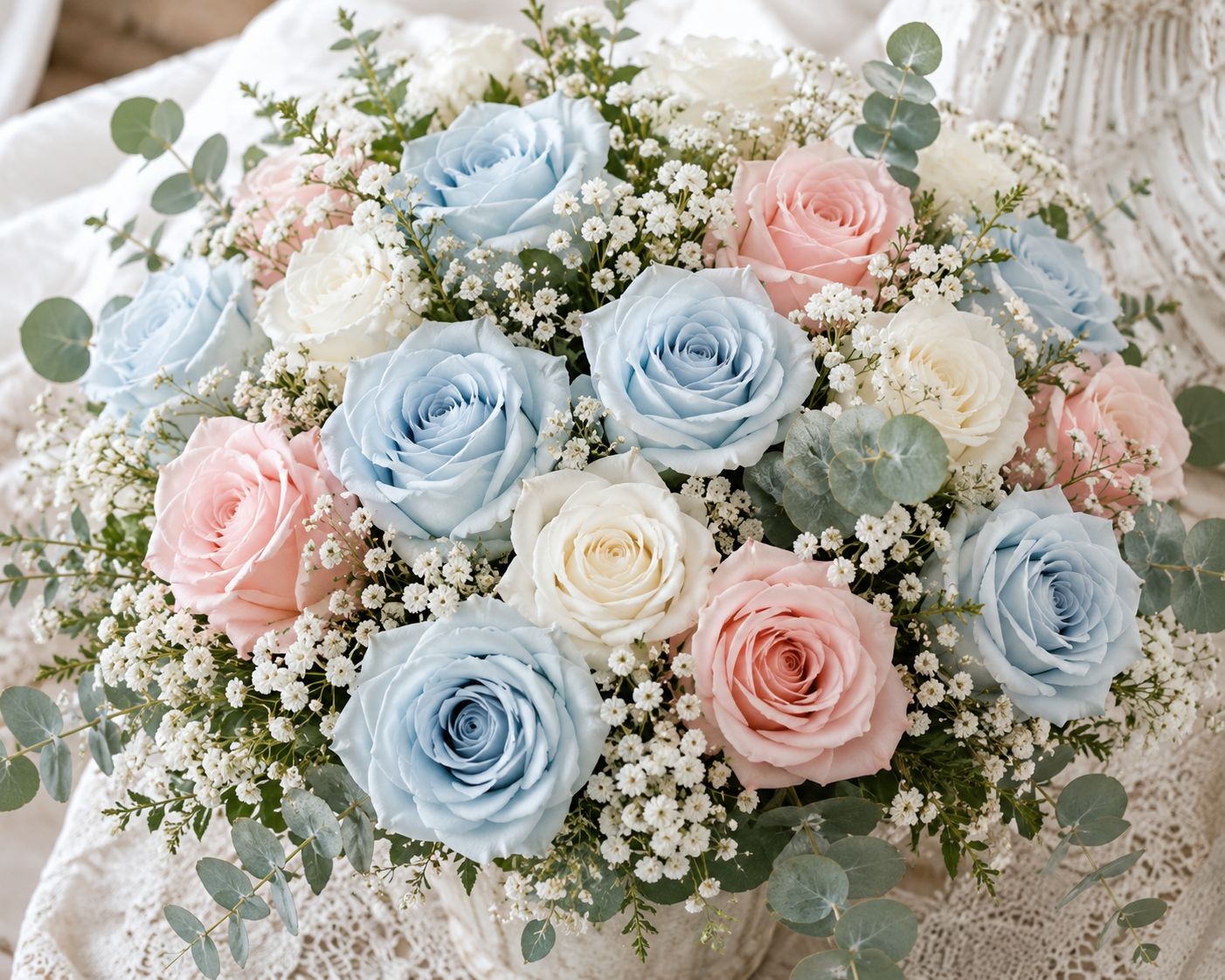 Set of 6 Artificial Light Blue Rose Stems 20 Inch Faux Roses Dusty Blue Wedding