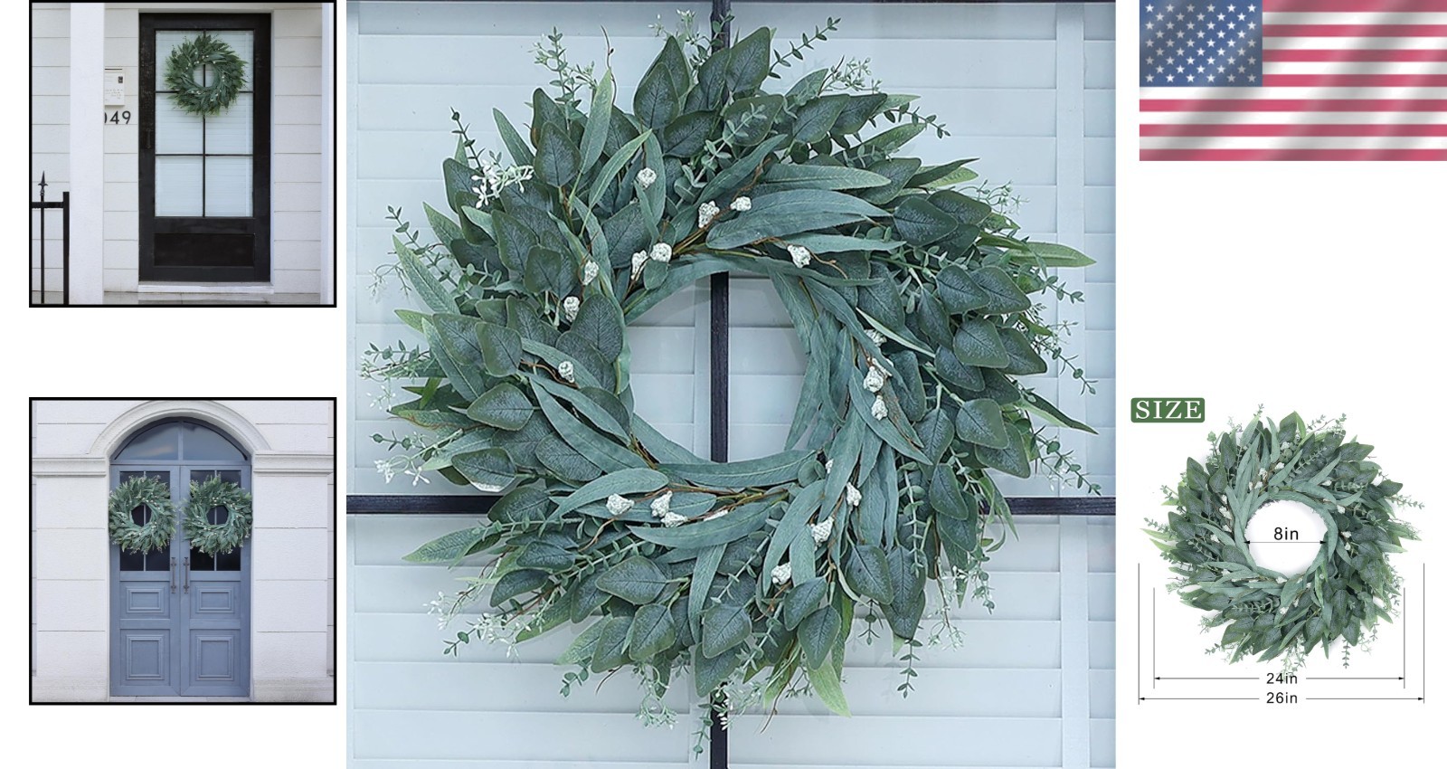 Lifelike 26-Inch Eucalyptus Wreath – All-Season Home Decor for Any Occasion