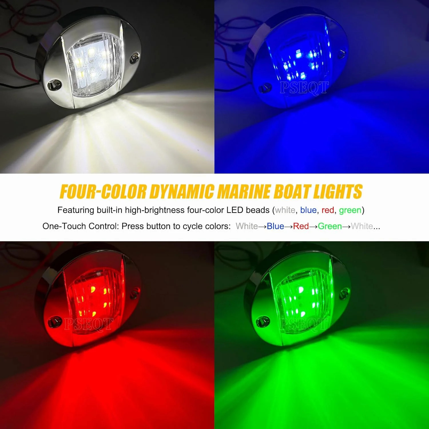 PSEQT 6Pcs 6LED RGBW Boat Courtesy Lights, 4-color 3” Round Waterproof Marine I