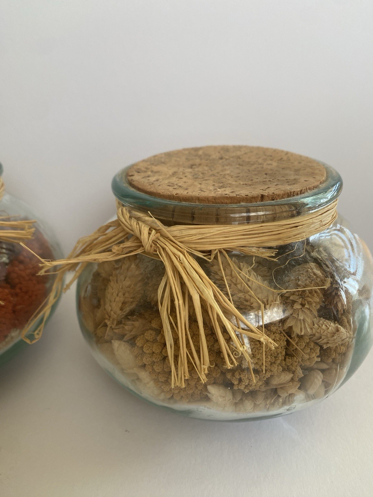 Vintage Pier 1 One Rare Dried Flowers Glass Made Italy Cork Jar 1970 Decor Set 2