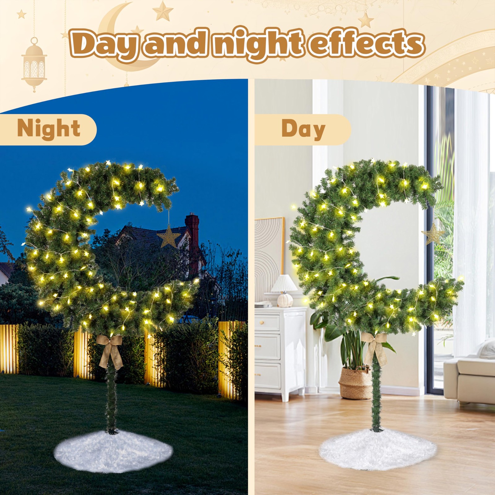ZpigToor 6 FT Ramadan Tree 100 LED Lighted Eid Crescent Moon 6ft, Green