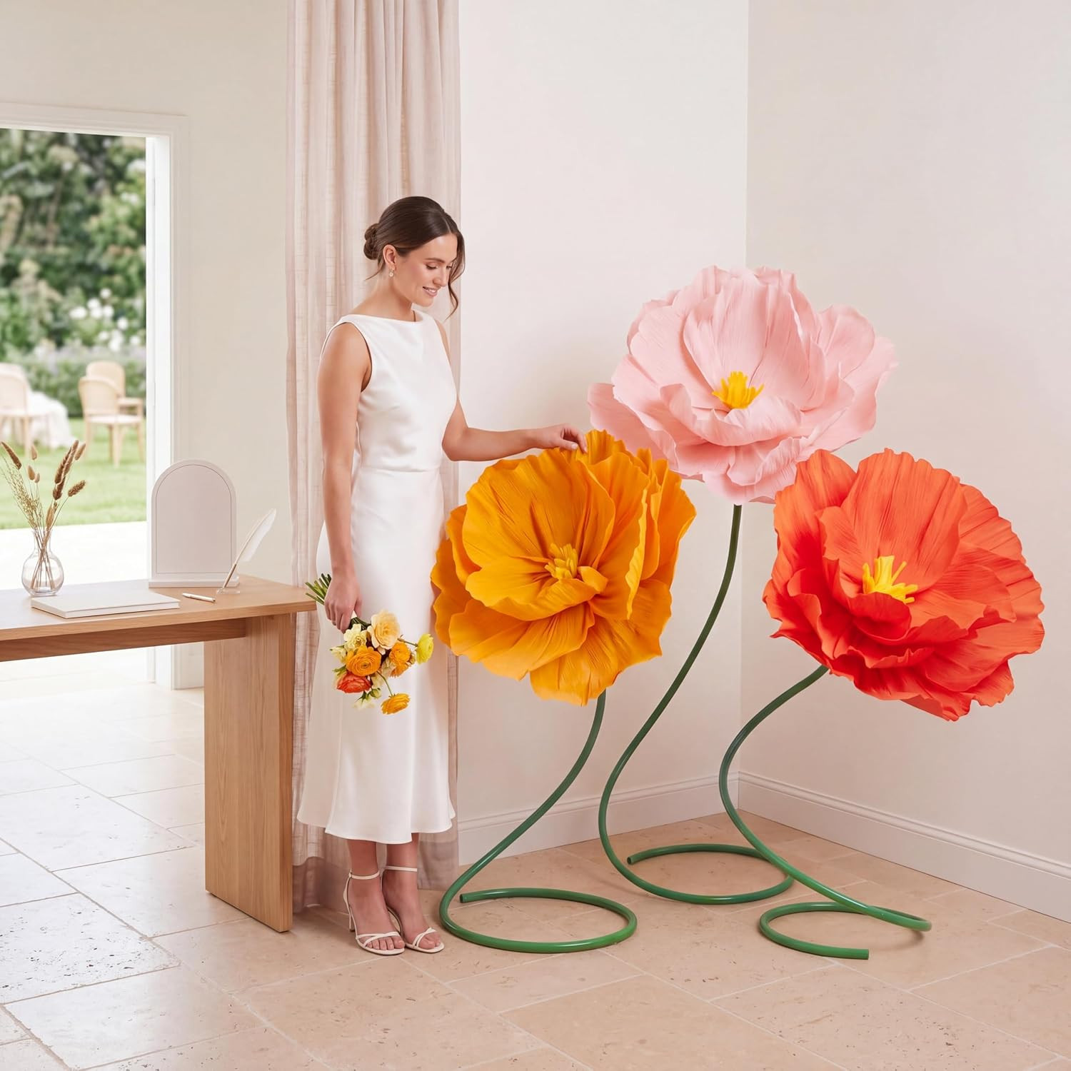 3 Pcs 5Ft Large Mix Color Poppy Flowers Giant Artificial Poppy Huge Decoration f